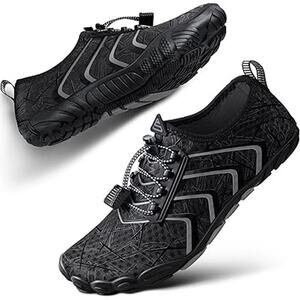 Seekway Mens Size 9 Black Gray Lace Up Non Slip Barefoot Aqua Socks Water Shoes